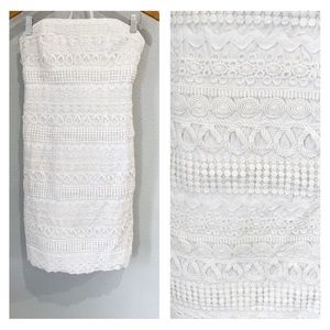 Lilly Pulitzer Embroidered Neutral Preppy Boho Strapless Crochet Dress